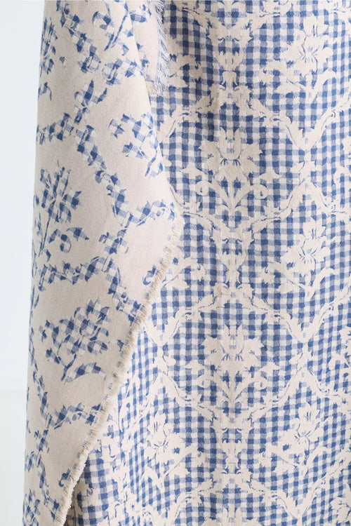 Damask Woven Cotton Throw Blanket - Blue Floral