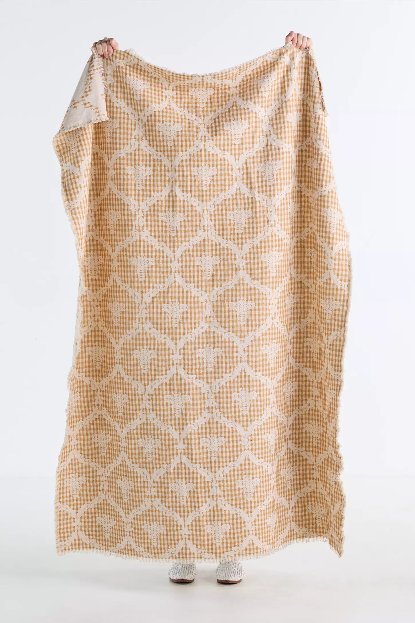 Damask Woven Cotton Throw Blanket - Yellow Pattern