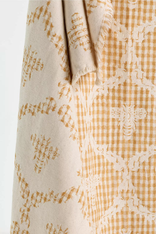 Damask Woven Cotton Throw Blanket - Yellow Pattern