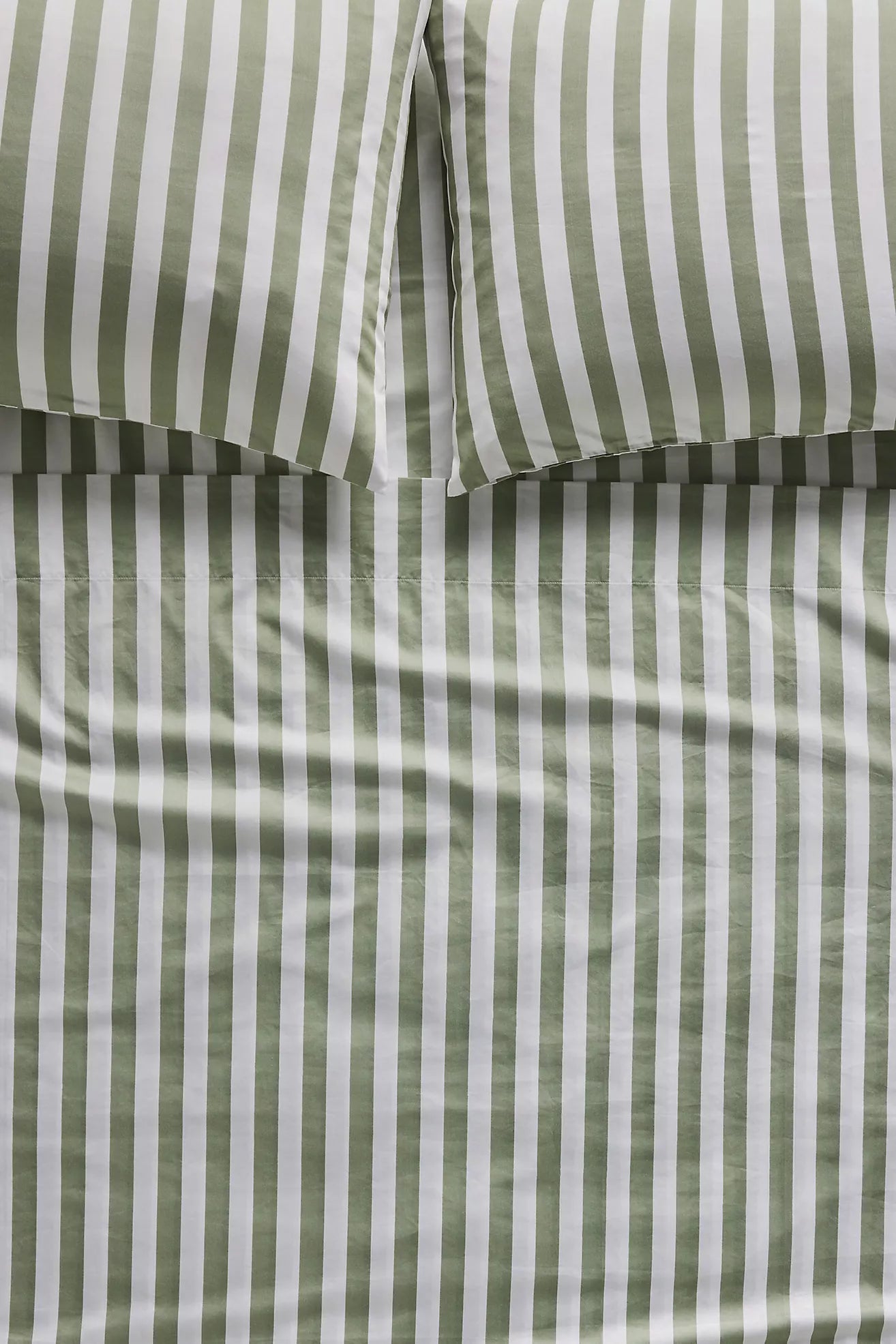 Organic Cotton Printed Sateen Sheet Set - Green Stripe