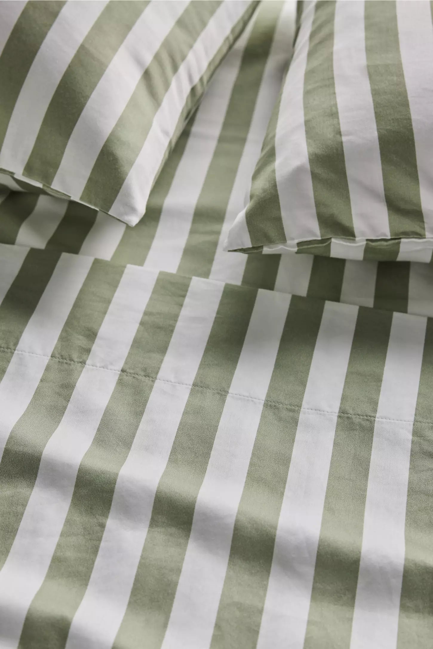 Organic Cotton Printed Sateen Sheet Set - Green Stripe